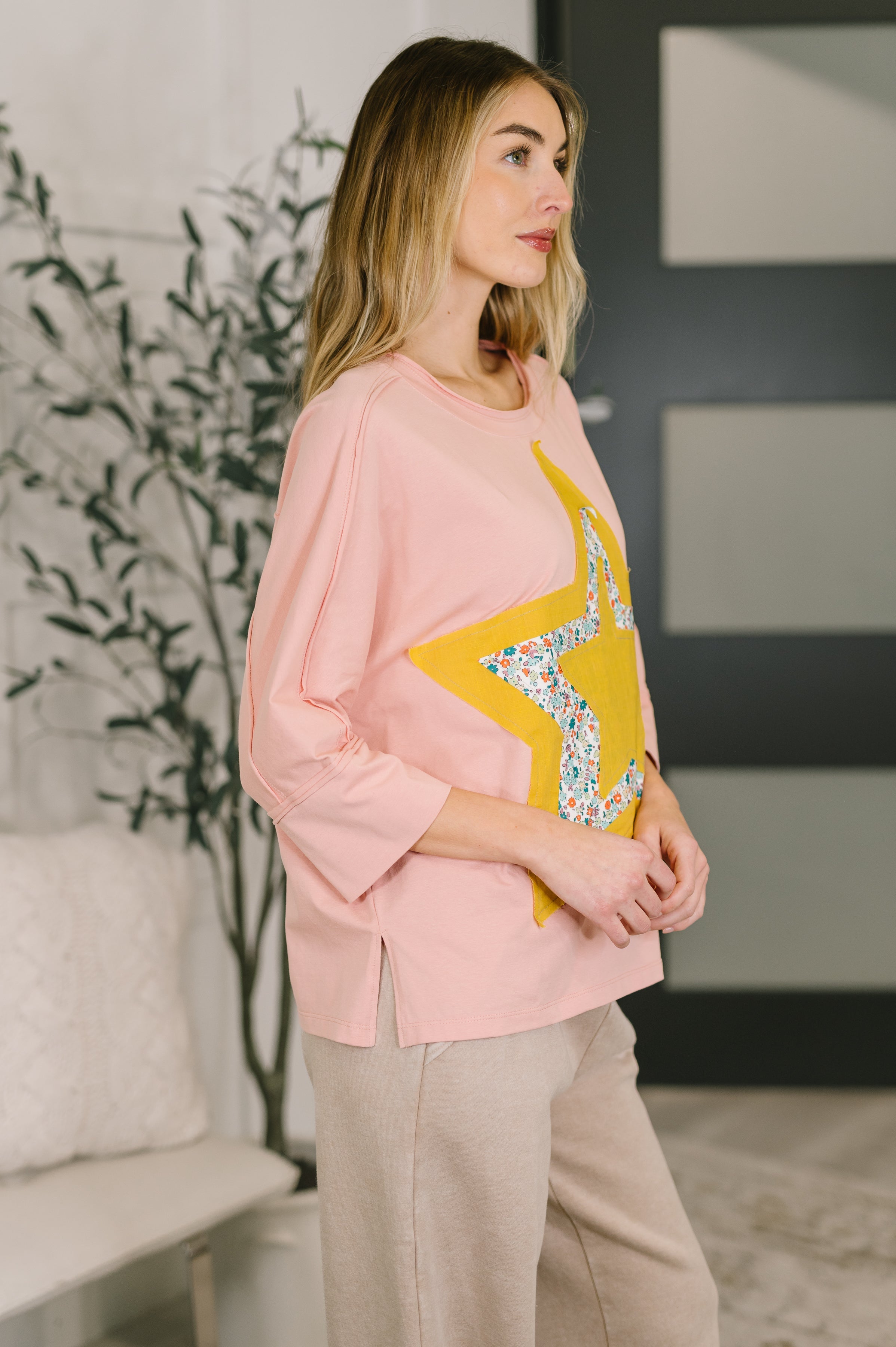 One Eleven North Catch a Star Mixed Print Star Patch Top Womens