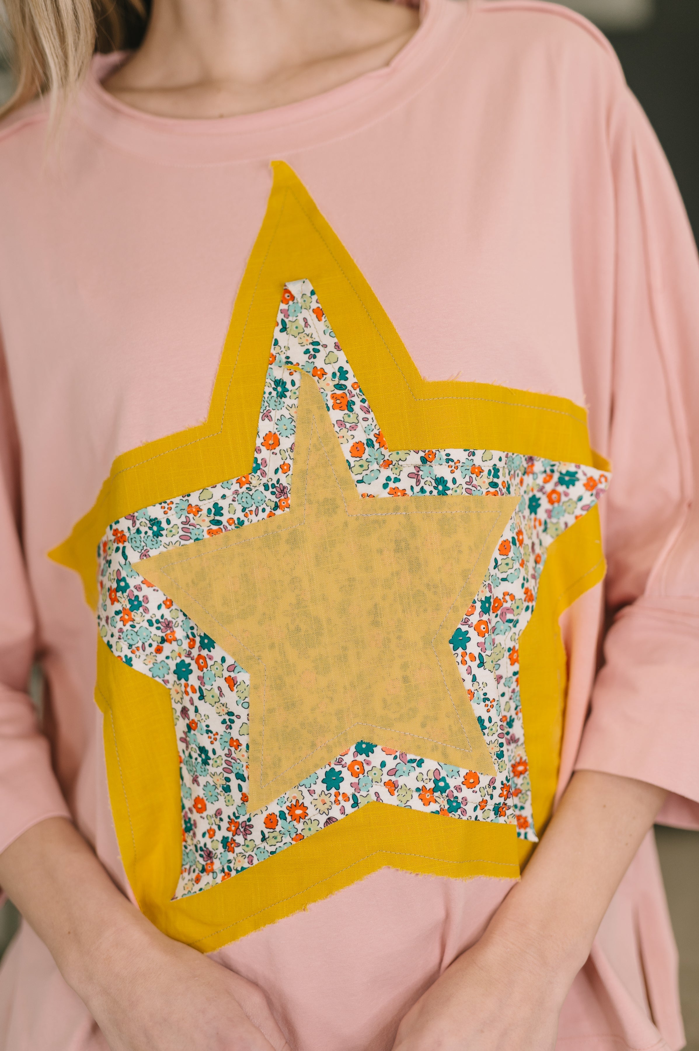 One Eleven North Catch a Star Mixed Print Star Patch Top Womens