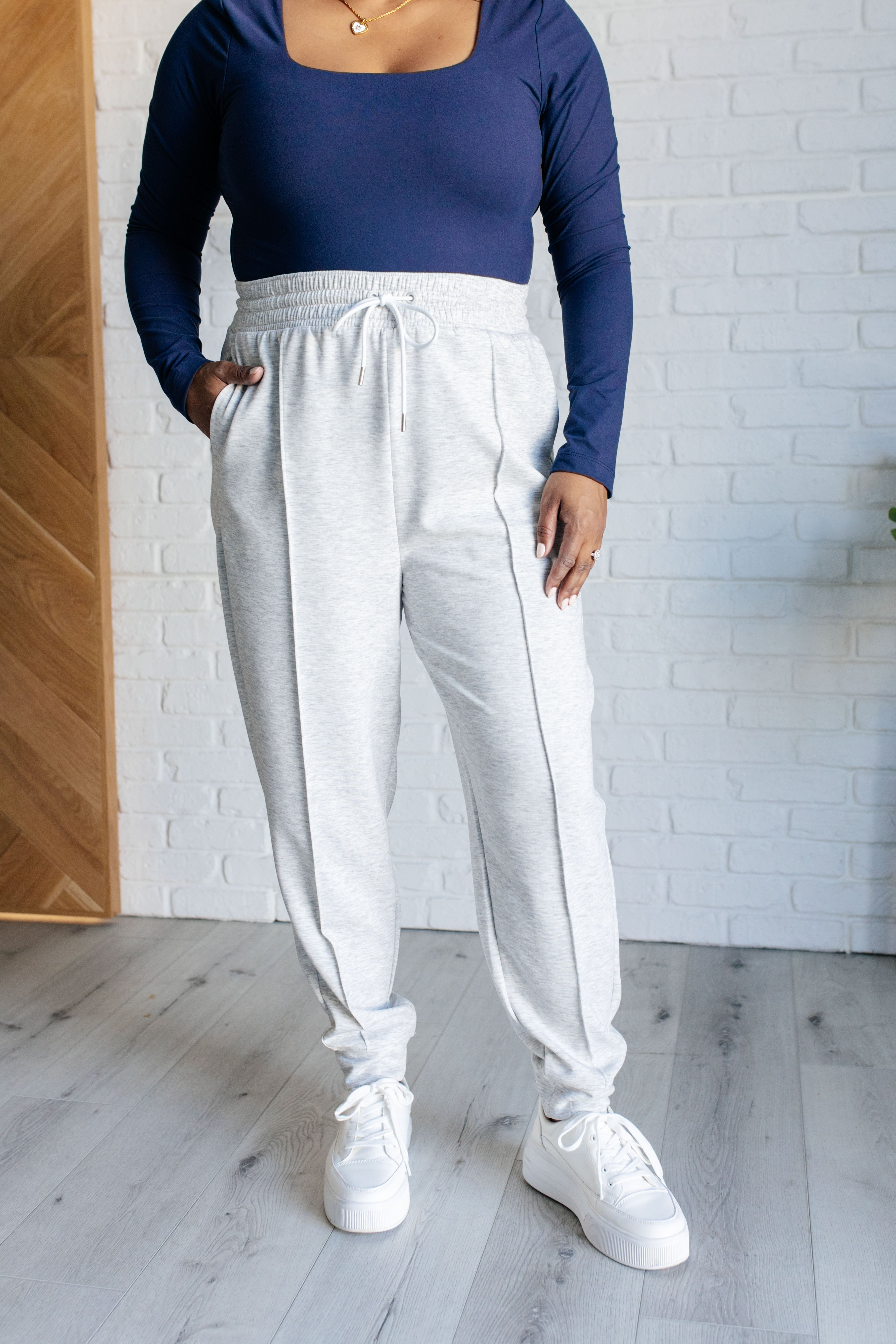 Zenana Center Seam Scuba Joggers in Heather Grey Pants