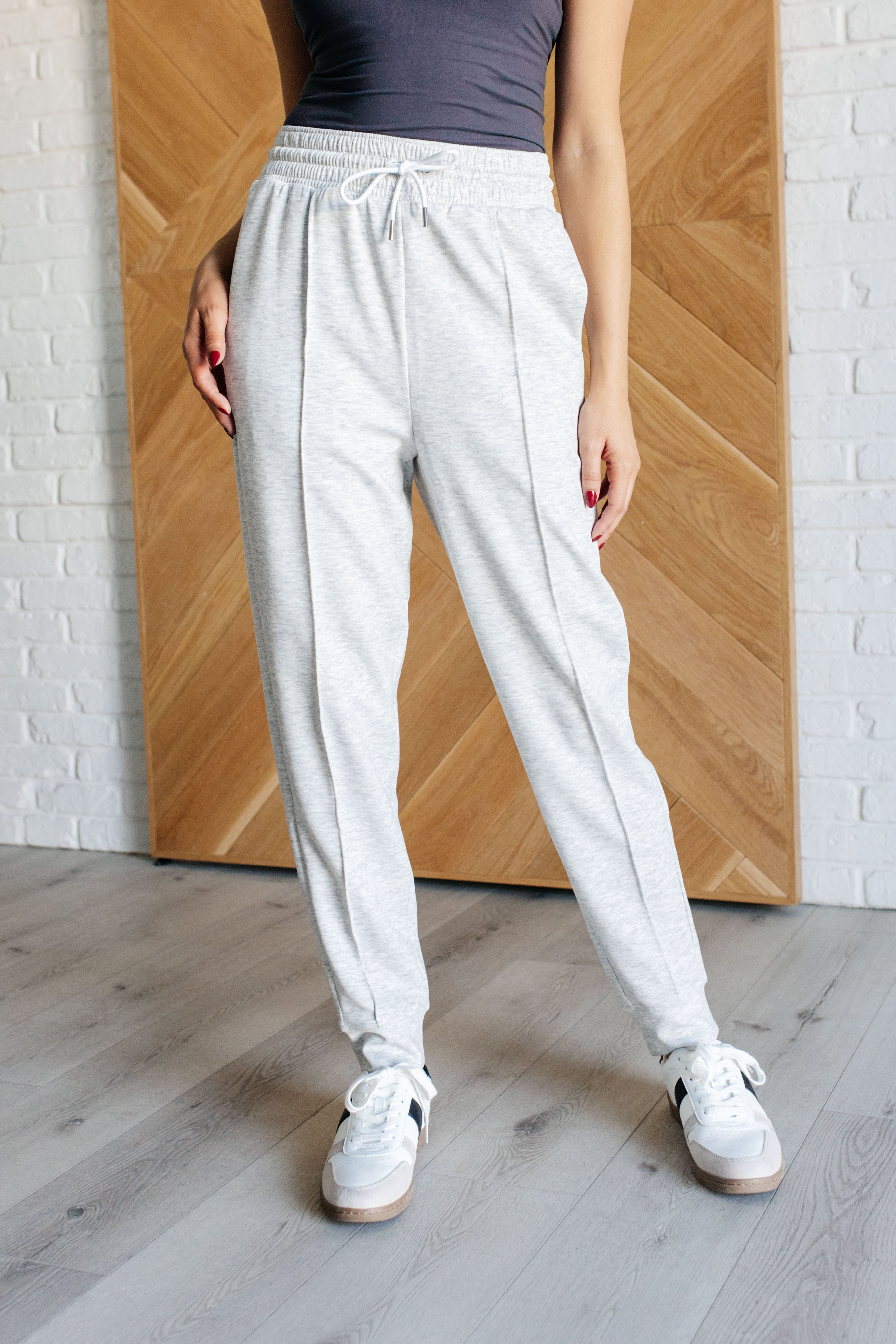 Zenana Center Seam Scuba Joggers in Heather Grey Pants