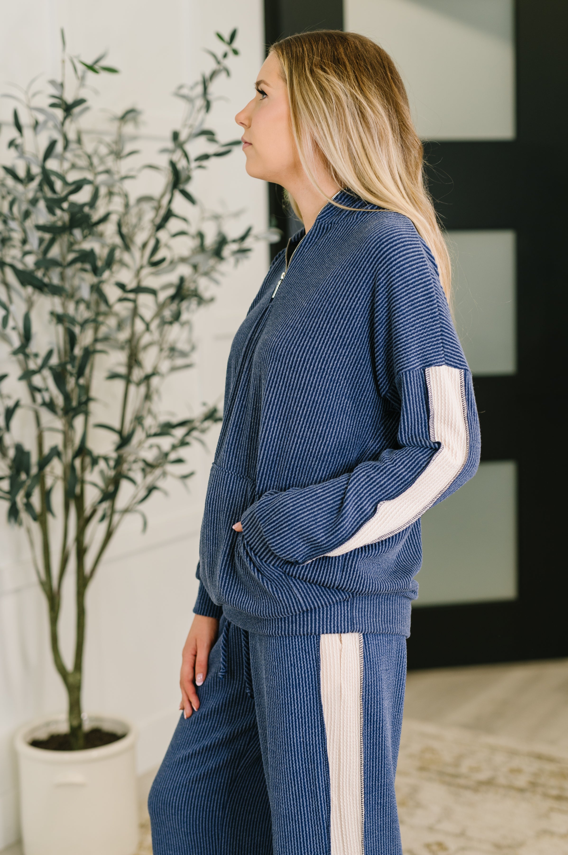 Heimish Certified Chiller Contrast Stripe Hoodie in Navy Womens