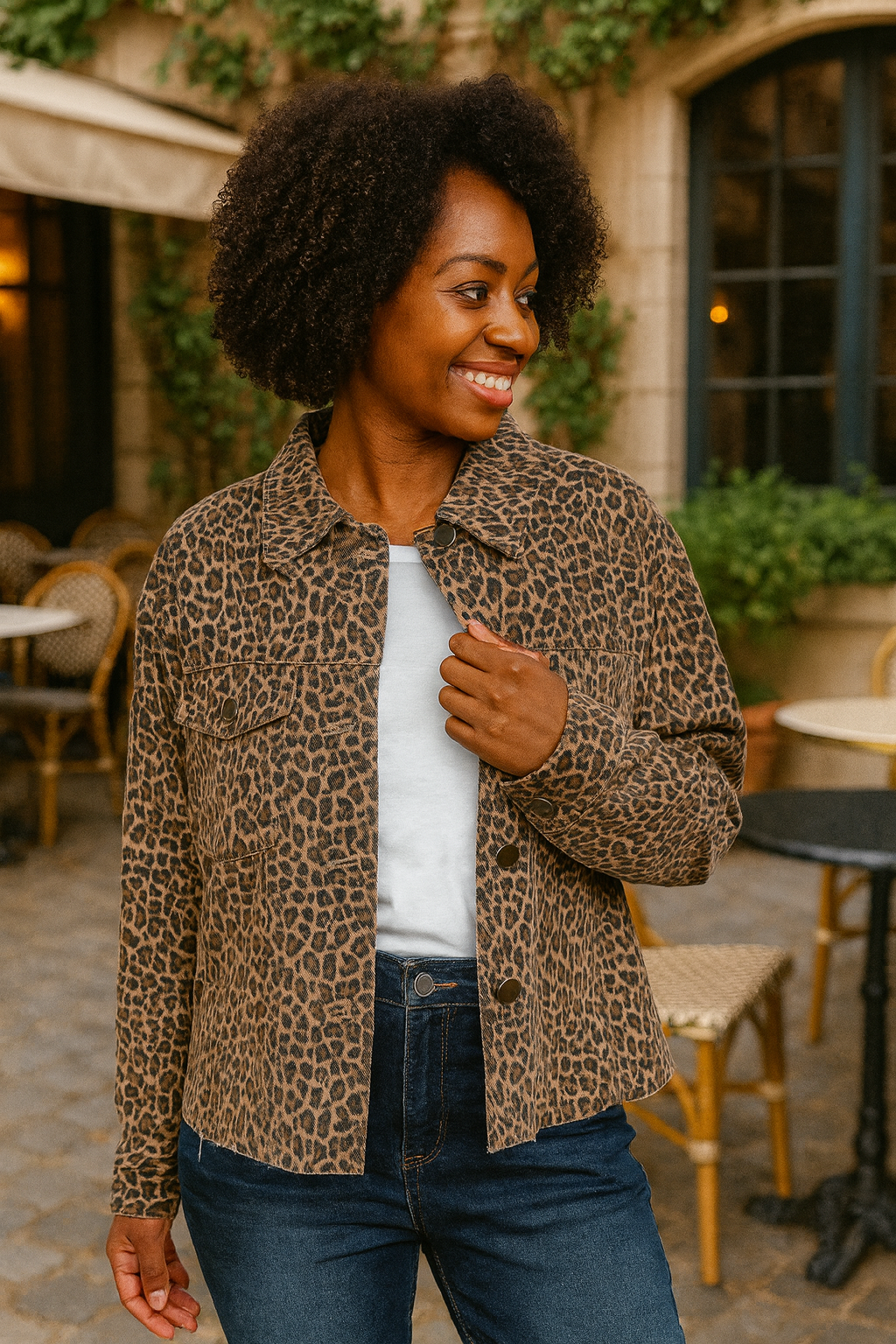 Haptics Button Down Loose Fit Leopard Jacket