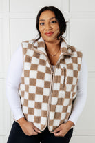 One Eleven North Check it Out Khaki Checkered Fleece Vest Layers