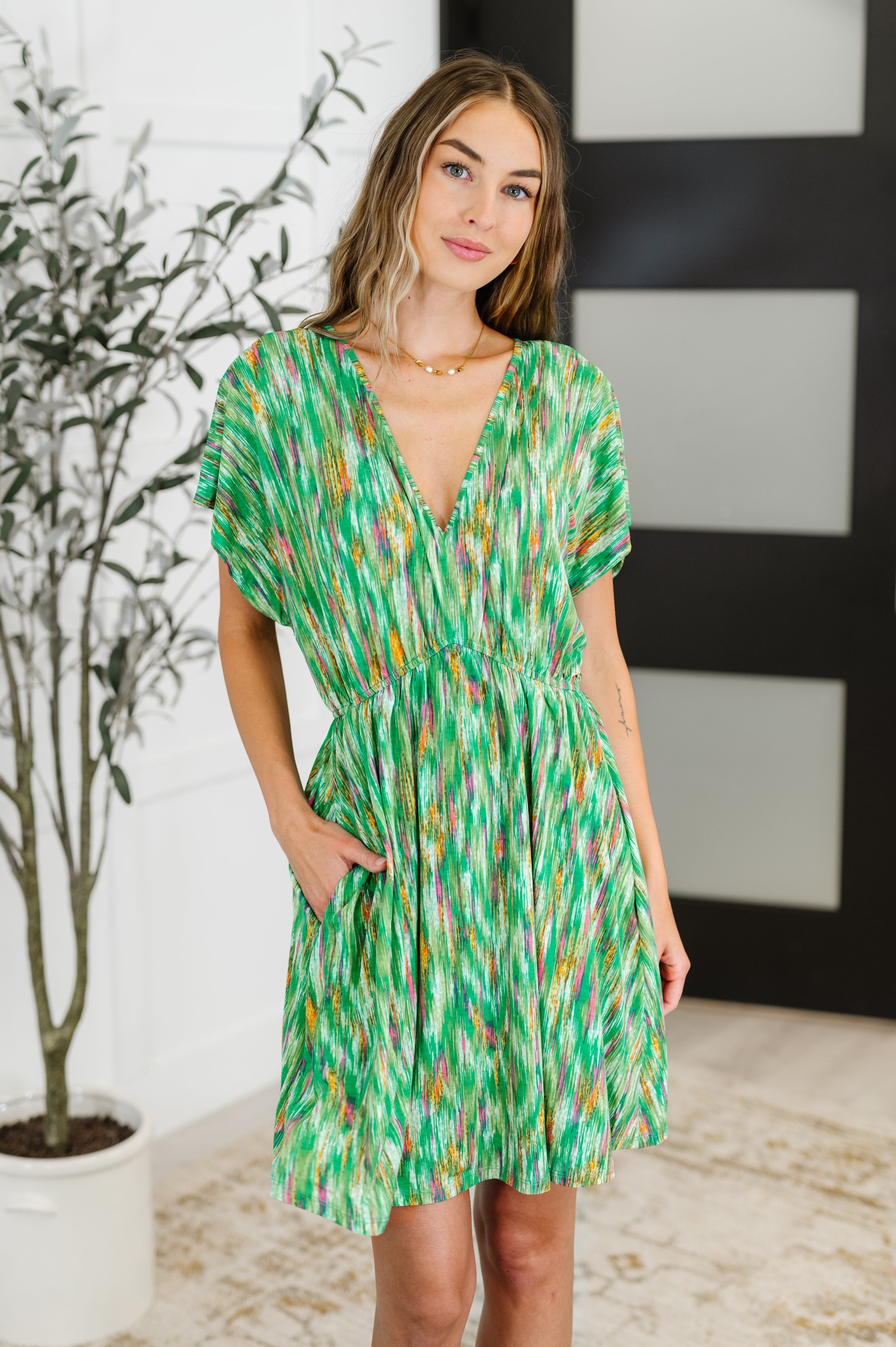 Hyfve Chic Repeat V-Neck Dress in Multi-Color Womens