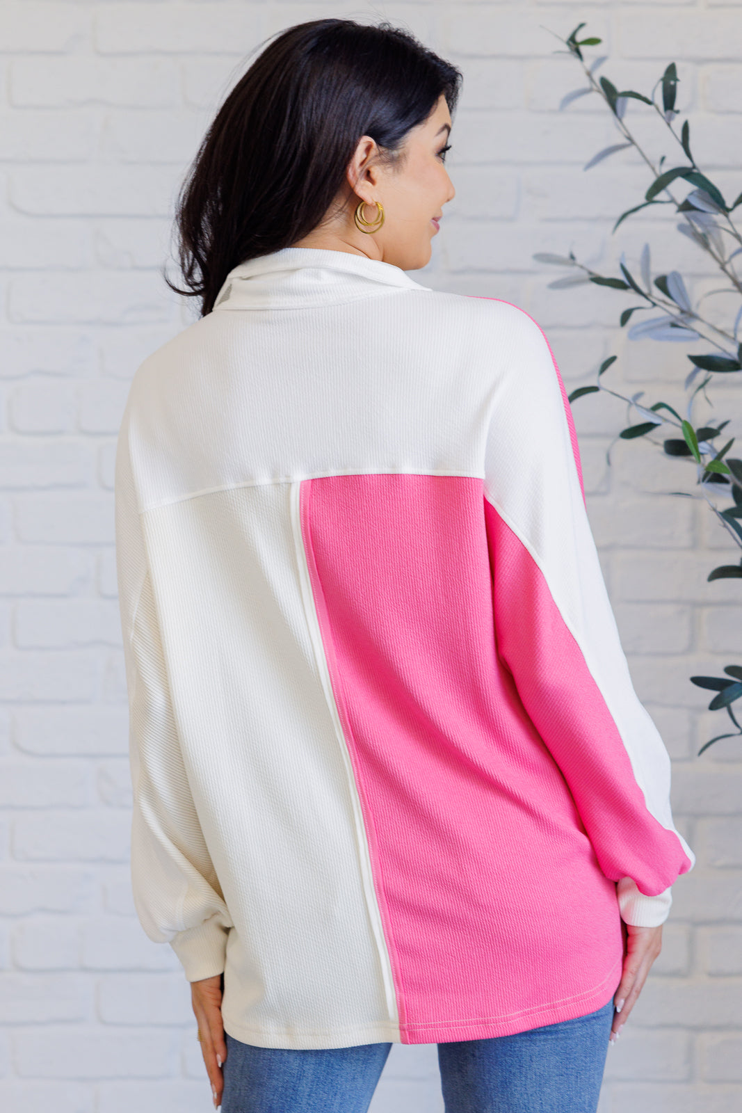 One Eleven North Chip Off the Old Colorblock V-Neck Henley in Pink Tops