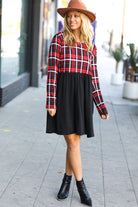 Haptics Holiday Plaid Twofer Babydoll Dress