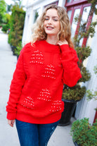 Haptics More The Merrier Red Pearl Christmas Tree Jacquard Sweater