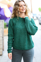 Zenana Holiday Green Mélange Round Neck Knit Sweater Zenana