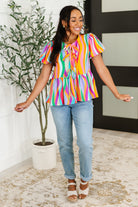 Haptics Chromatide Puff Sleeve Blouse in Mint/Orange Womens