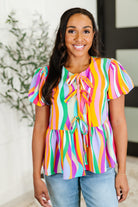 Haptics Chromatide Puff Sleeve Blouse in Mint/Orange Womens
