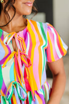 Haptics Chromatide Puff Sleeve Blouse in Mint/Orange Womens