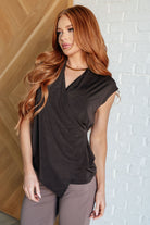 Dear Scarlett Classic Surplice Front Top in Chocolate Shirts & Tops