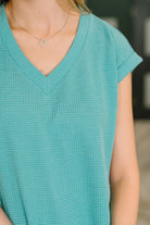 Dear Scarlett Classic Timeless V-Neck Tee in Teal Womens
