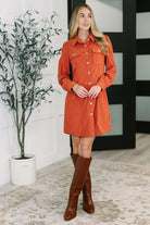 One Eleven North Clever in Corduroy Shirt Dress in Rust Womens