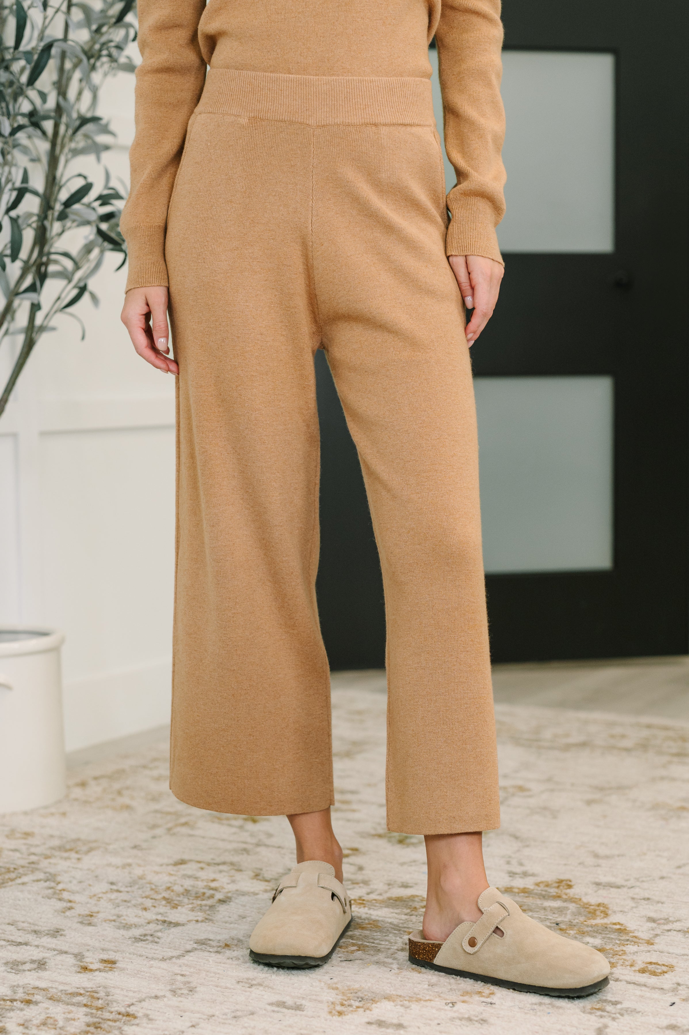 Honey Mark Clove Ribbed Knit Culottes in Camel Womens