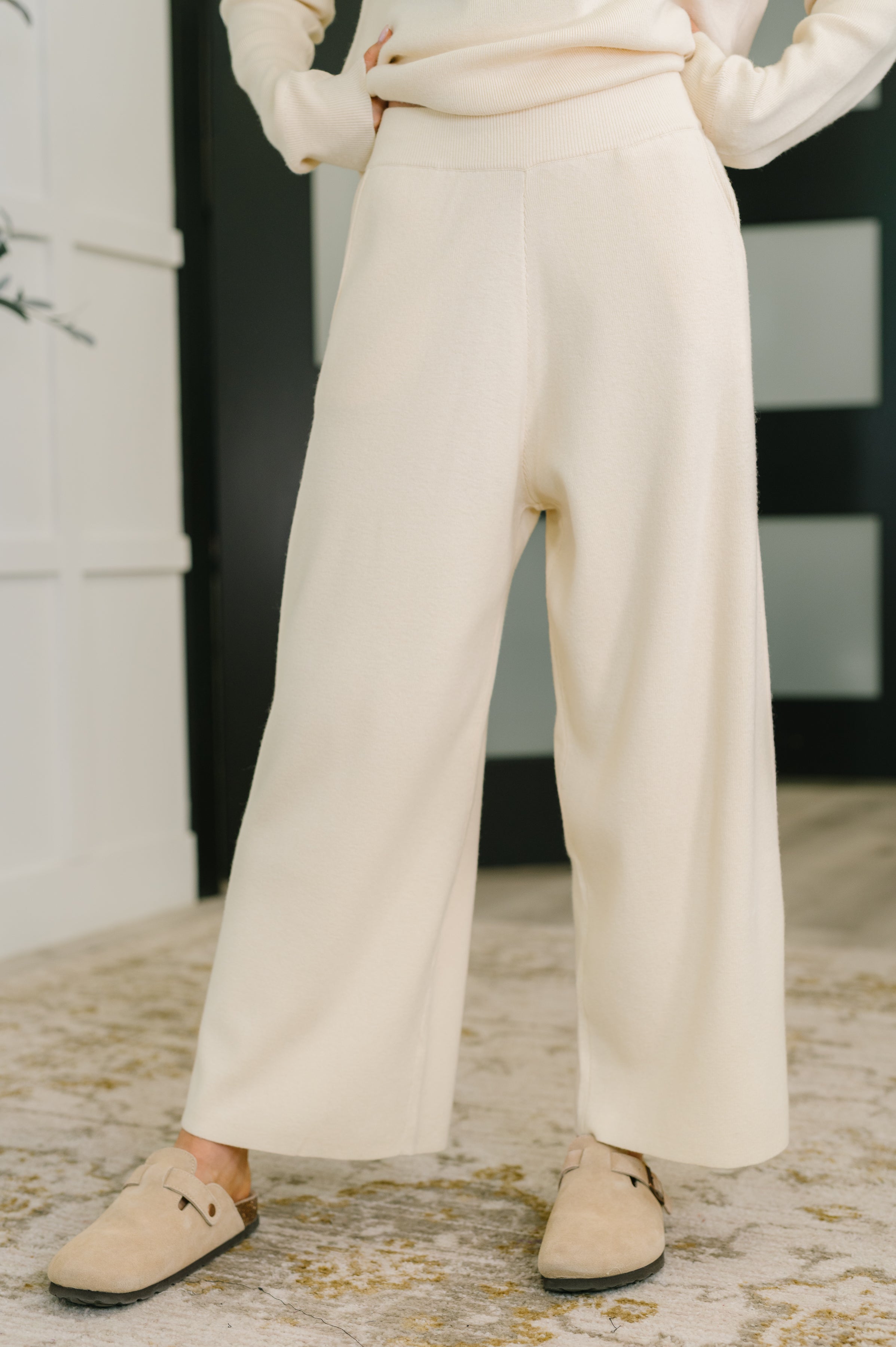 Honey Mark Clove Ribbed Knit Culottes in Culottes in Oat Womens