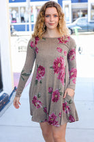 Beeson River True Love Taupe & French Rose Floral Print Long Sleeve Dress Beeson River