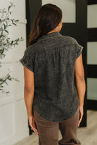 Zenana Cloud Nine to Five Button Down Blouse in Ash Black Womens