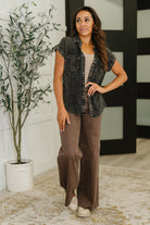 Zenana Cloud Nine to Five Button Down Blouse in Ash Black Womens