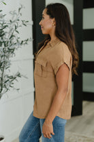 Zenana Cloud Nine to Five Button Down Blouse in Deep Camel Womens