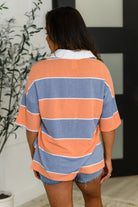 7th Ray Cloudbound Collared Casual Top in Orange and Denim Womens