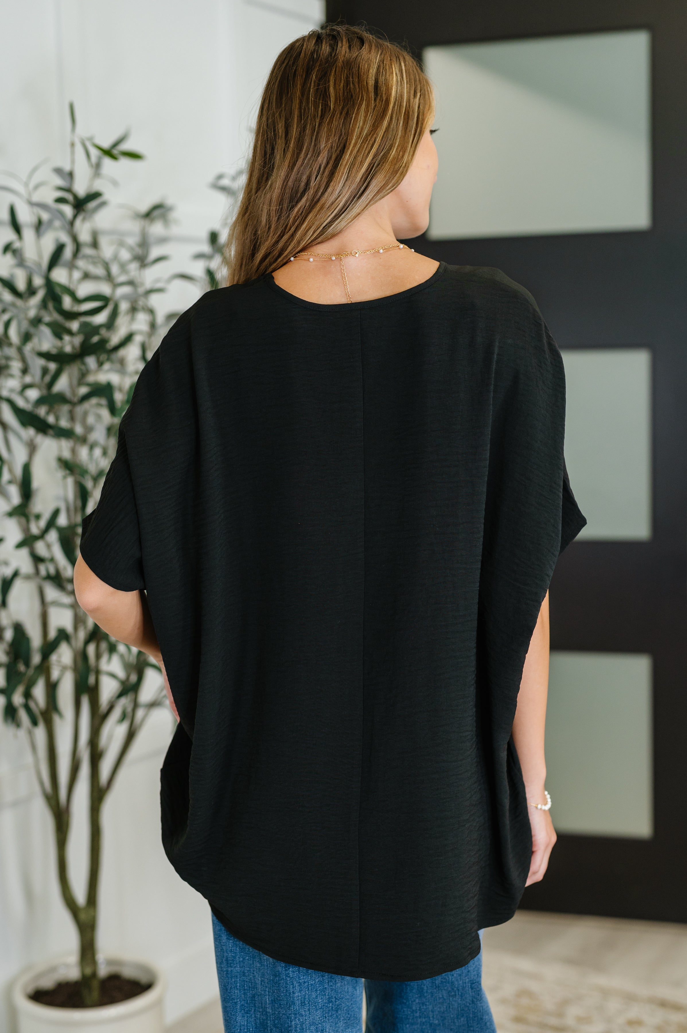 Zenana Coastal Ease Airflow V-Neck Top in Black Womens