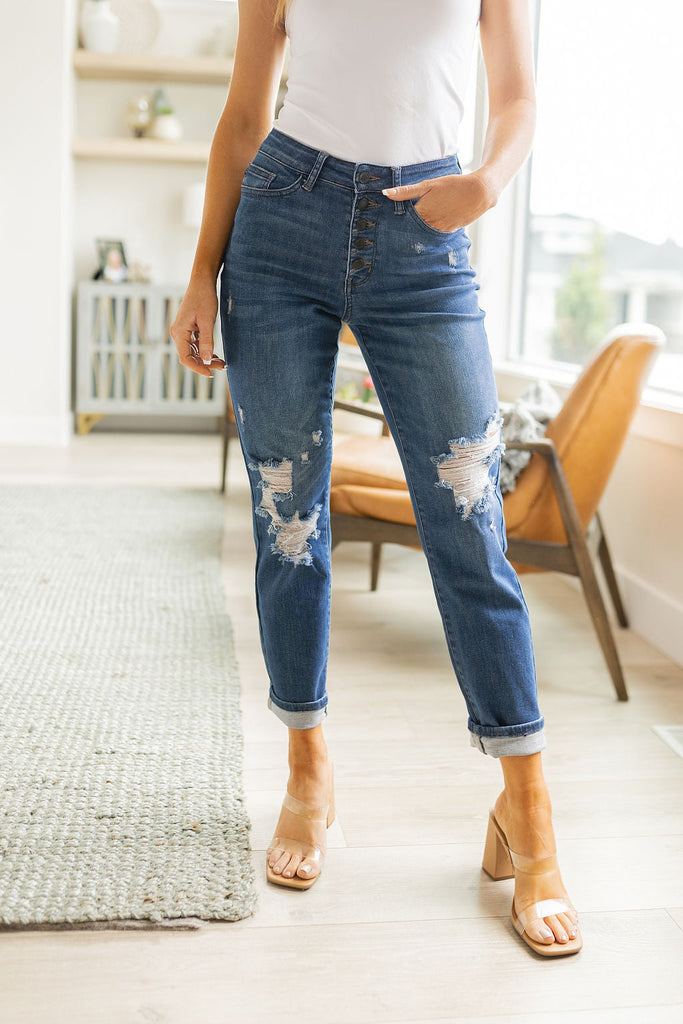 Judy Blue Colt High Rise Button Fly Distressed Boyfriend Jeans JBPF23