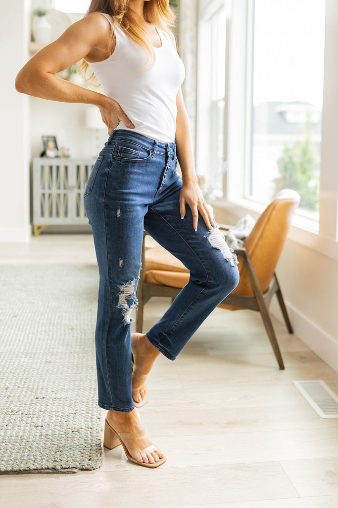Judy Blue Colt High Rise Button Fly Distressed Boyfriend Jeans JBPF23