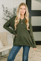 Zenana Come Together Henley Casual Top in Dark Olive Womens