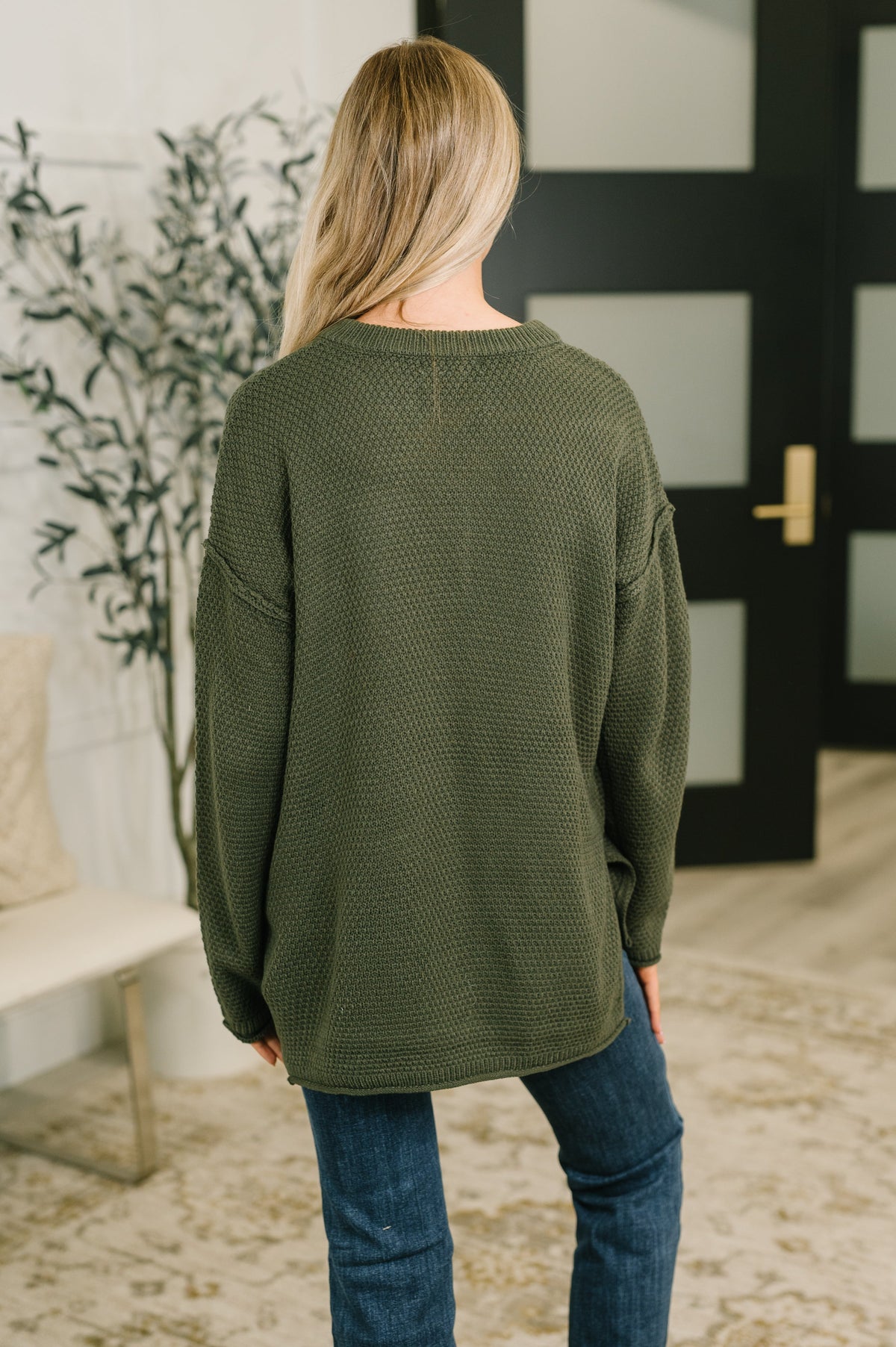Zenana Come Together Henley Casual Top in Dark Olive Womens