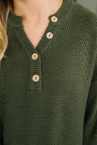 Zenana Come Together Henley Casual Top in Dark Olive Womens