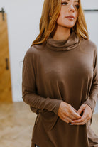 Zenana Comfort First Cowl Neck Hi-Low Long Sleeve Tops