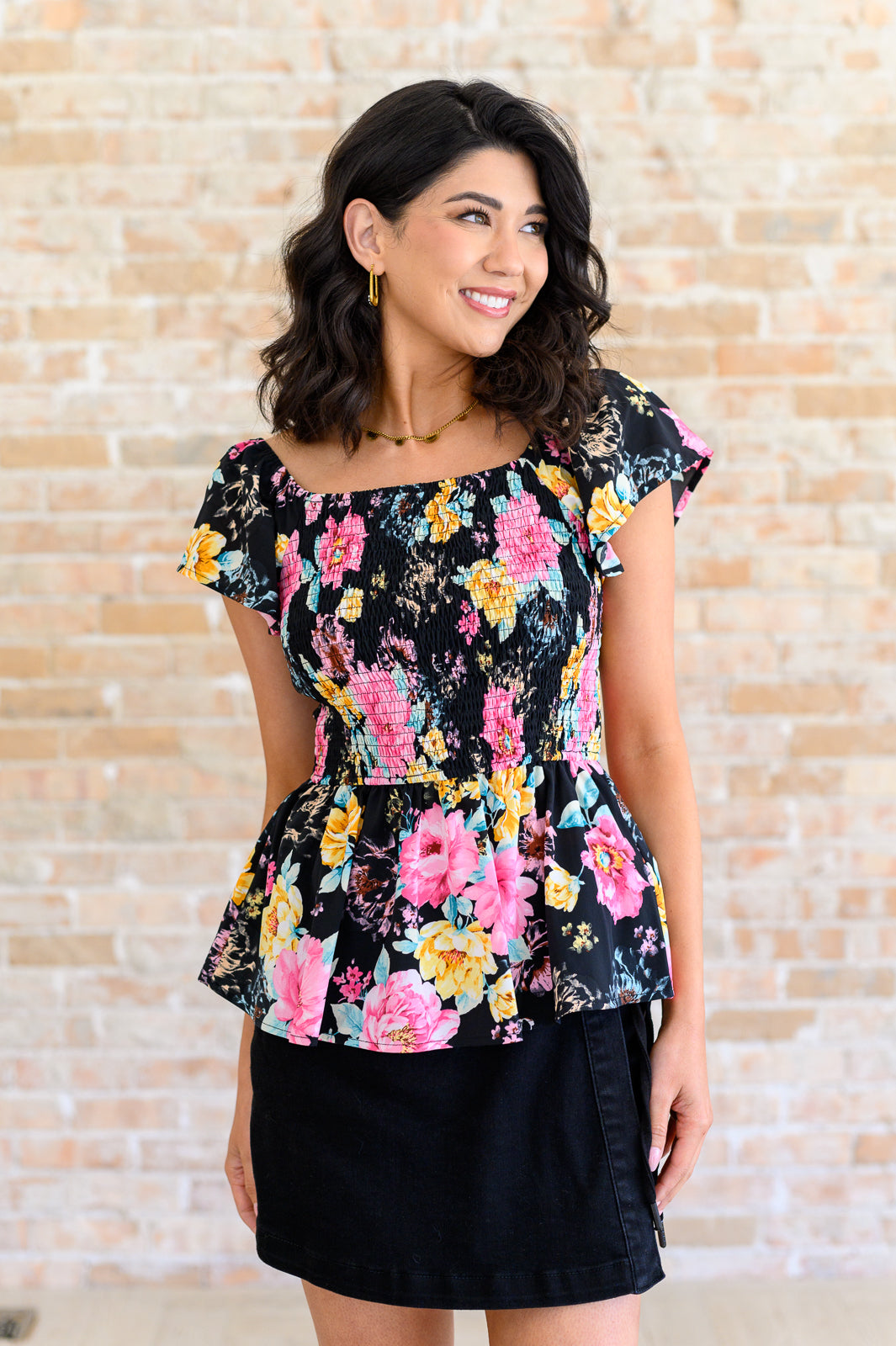 Emily Wonder Constantly Cute Floral Top in Black Multi Ave Shops