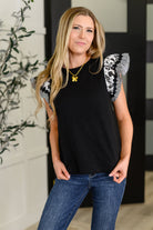 Contrast Flutter Sleeve Top in Black Womens