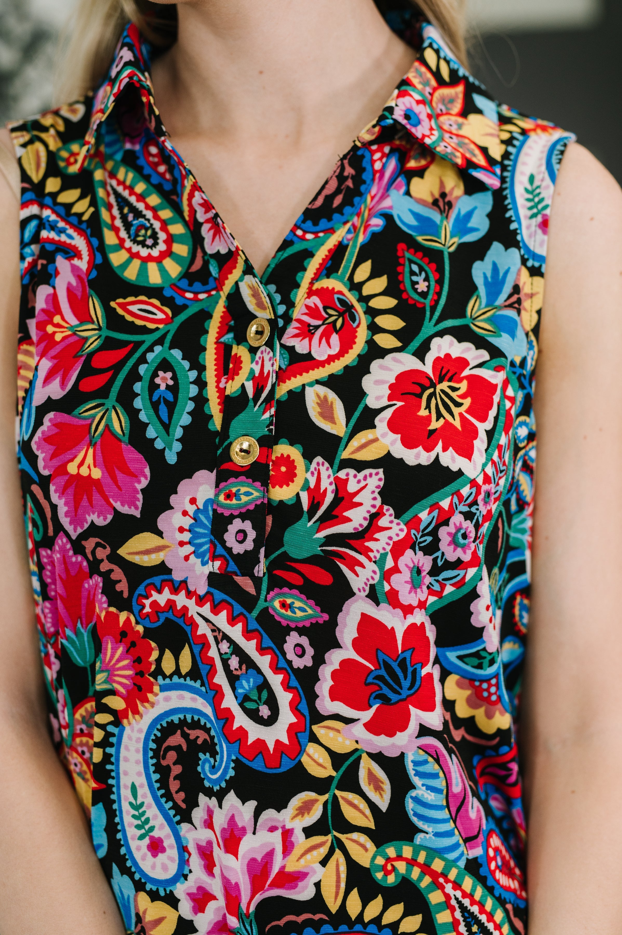 Dear Scarlett Coral Sands Collared Tank Dress in Dark Floral Paisley Womens