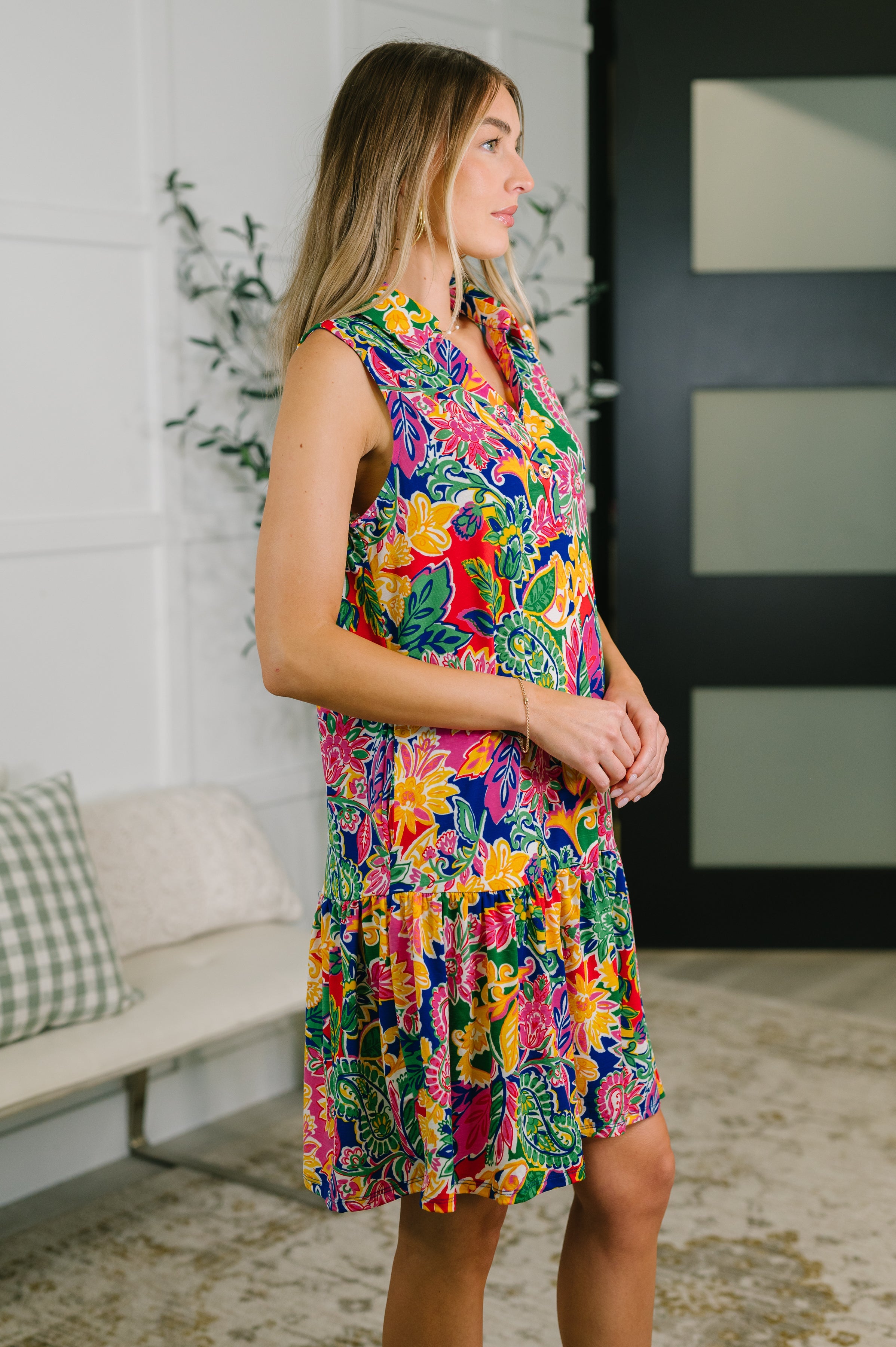 Dear Scarlett Coral Sands Collared Tank Dress in Floral Paisley Womens