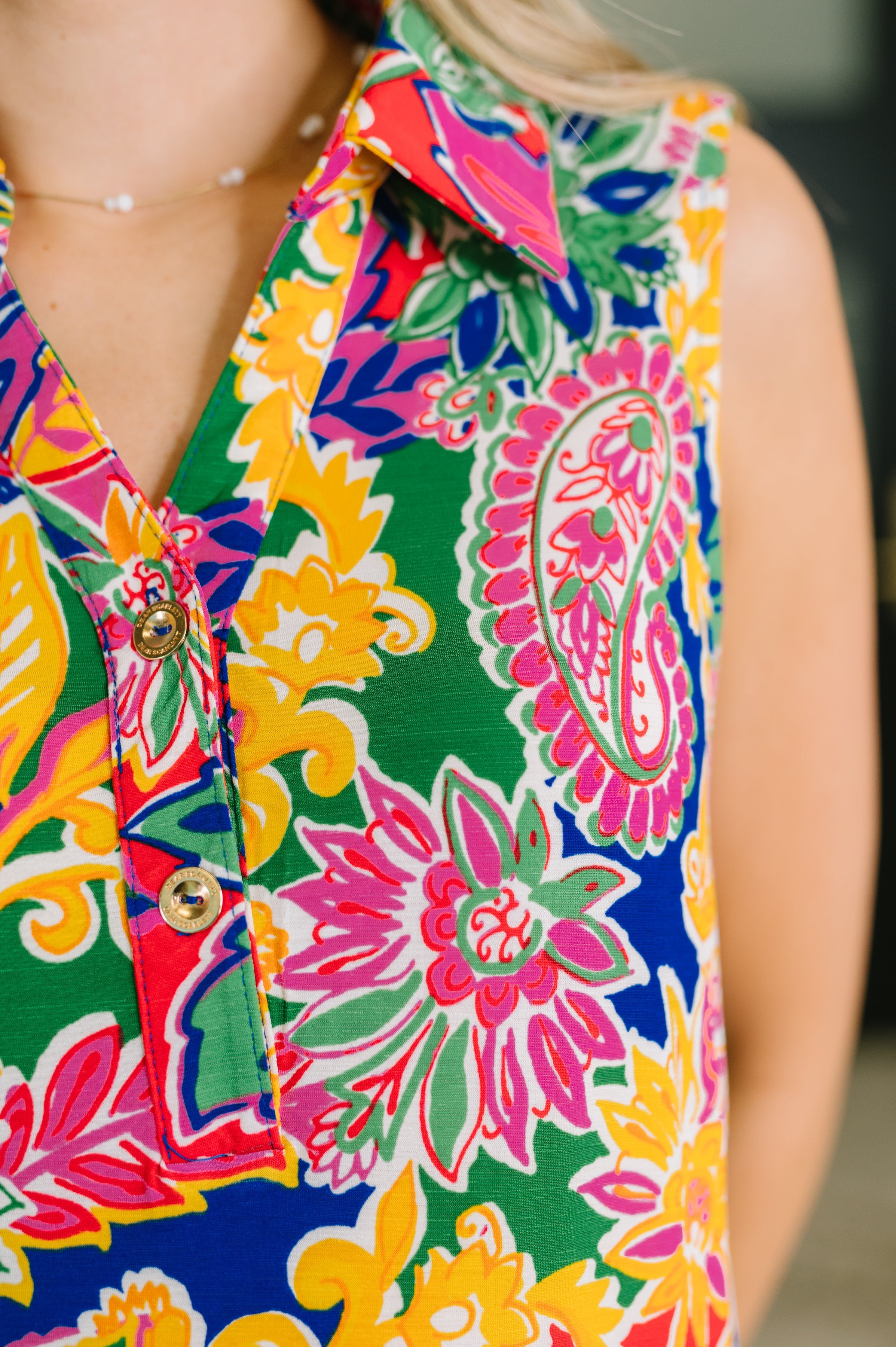 Dear Scarlett Coral Sands Collared Tank Dress in Floral Paisley Womens
