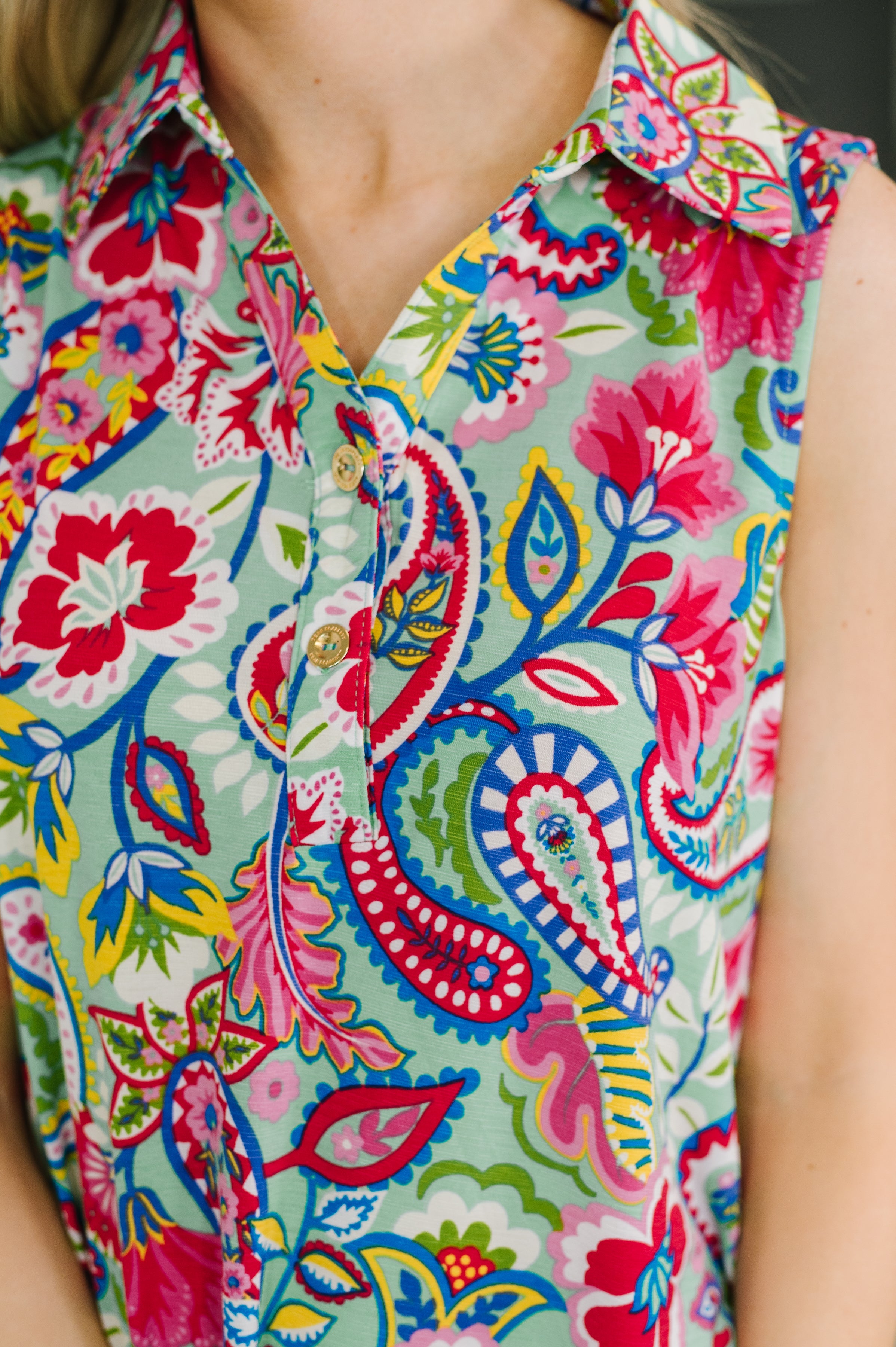 Dear Scarlett Coral Sands Collared Tank Dress in Light Floral Paisley Womens