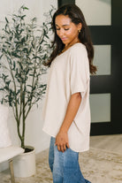 Zenana Counter Part Crinkle Woven V-Neck Top in Sand Beige Womens