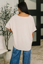 Zenana Counter Part Crinkle Woven V-Neck Top in Sand Beige Womens