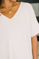 Zenana Counter Part Crinkle Woven V-Neck Top in Sand Beige Womens