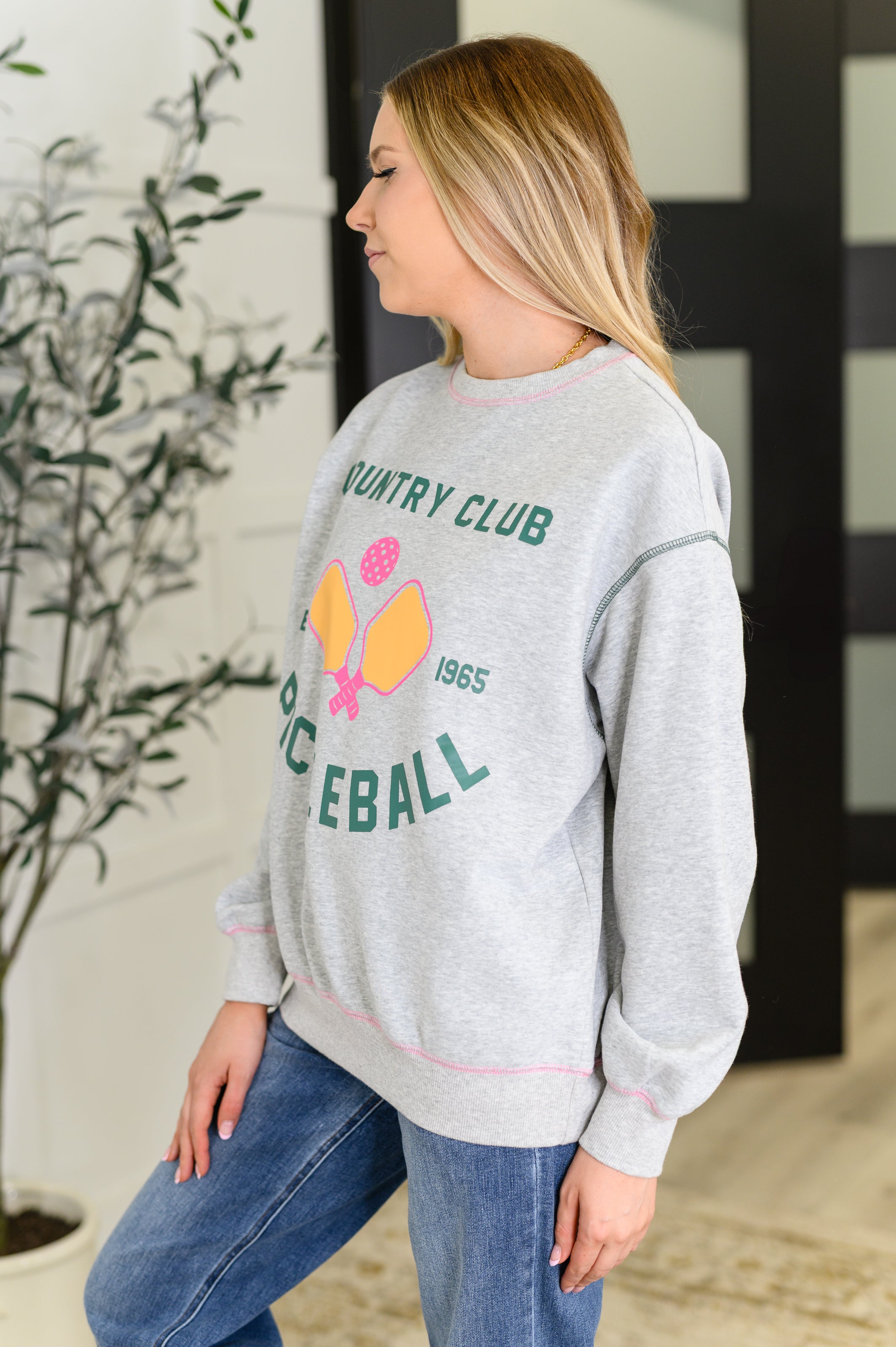 Country Club Pickle Ball Graphic Sweatshirt Womens