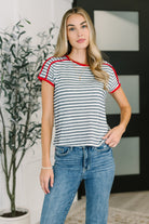Kori America Country Stripe Casual Tee in Navy White Womens