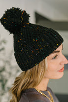 Cover Your Ears Pom Pom Beanie in Black OS Womens