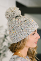 Zenana Cover Your Ears Pom Pom Beanie in Grey Womens