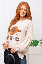 Fantastic Fawn Cow Girl Graphic Pullover in Stone Tops