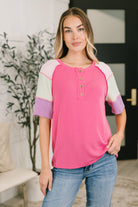 Cozy Collage Color Block Henley Top Womens