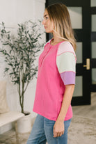 Cozy Collage Color Block Henley Top Womens