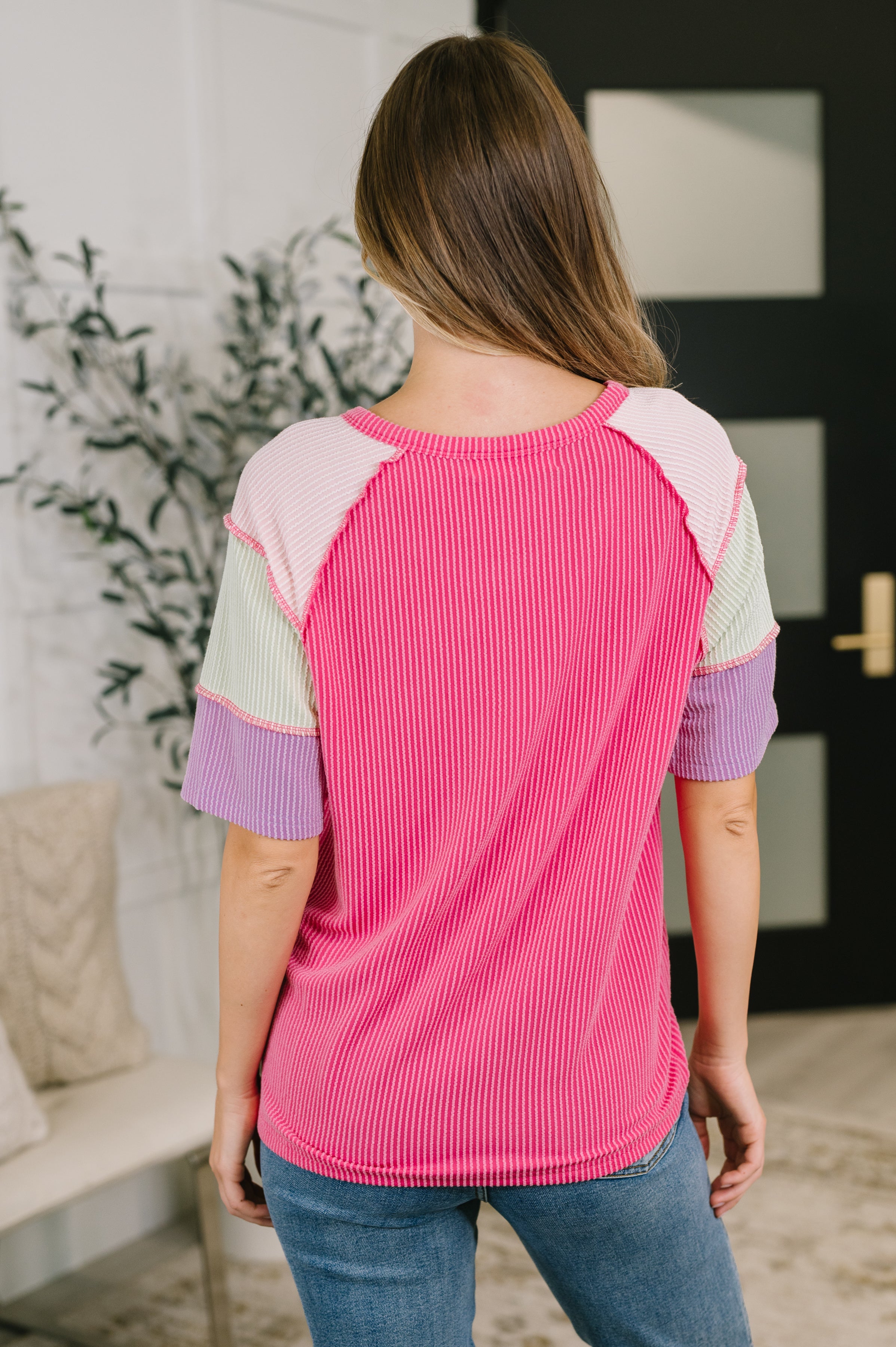 Cozy Collage Color Block Henley Top Womens