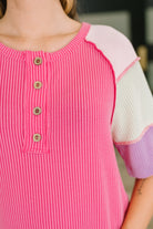 Cozy Collage Color Block Henley Top Womens